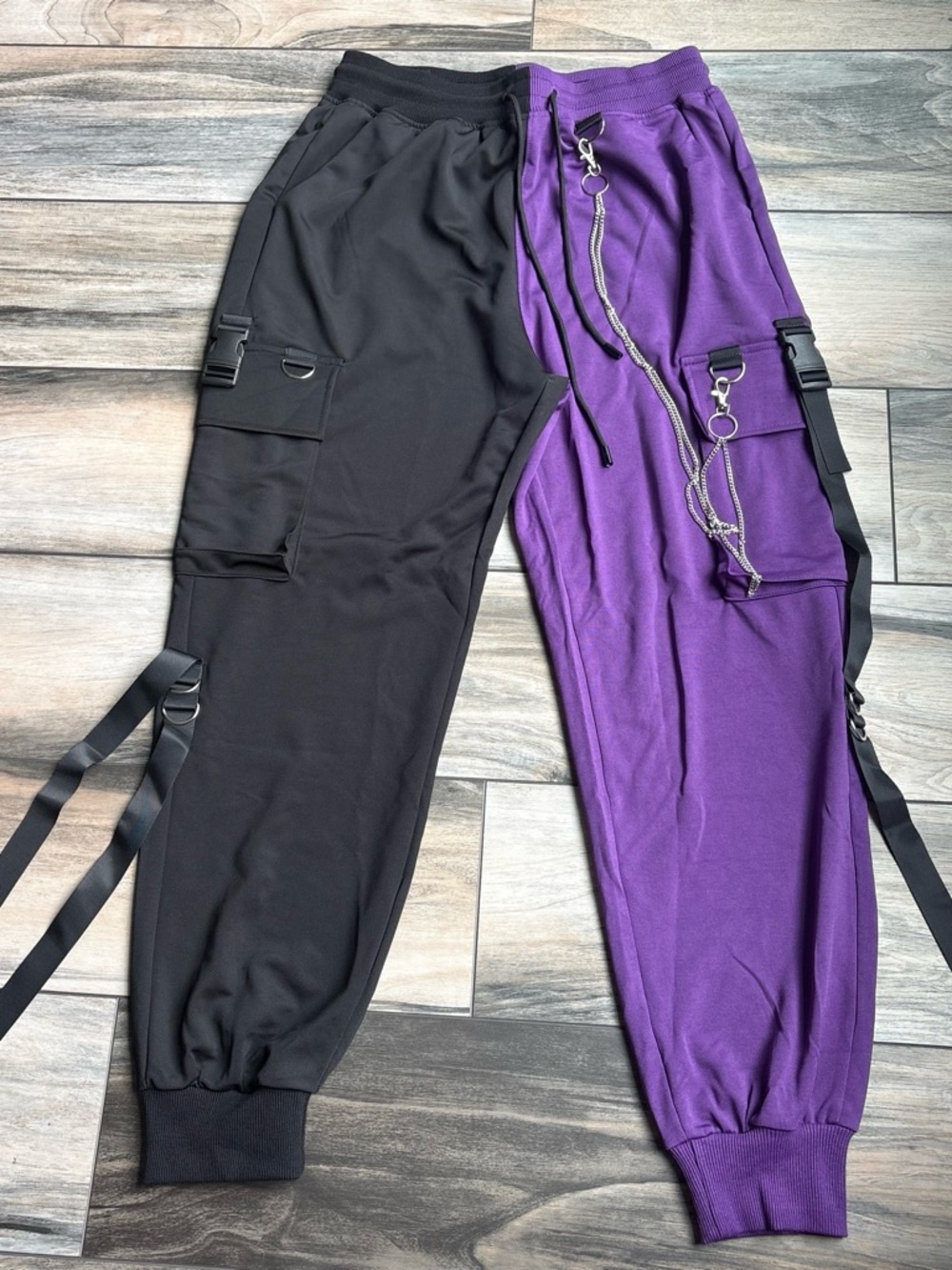 Two-Tone Black & Purple Utility Joggers
